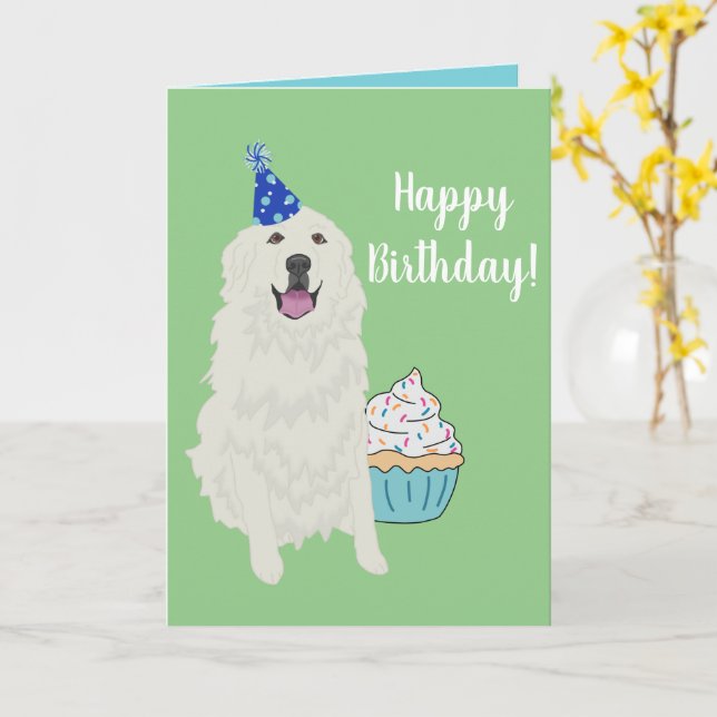 Birthday Great Pyrenees Mountain Dog Card (Yellow Flower)