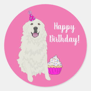 Birthday Great Pyrenees Mountain Dog  Classic Round Sticker