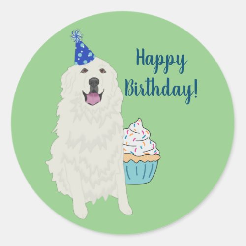 Birthday Great Pyrenees Mountain Dog Classic Round Sticker