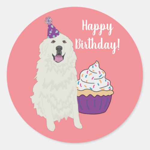 Birthday Great Pyrenees Mountain Dog Classic Round Sticker