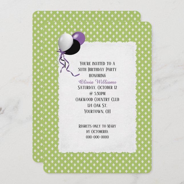 birthday green and white pattern invitation (Front/Back)