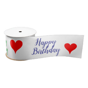Birthday Green Blue Pink Red Hearts Satin Ribbon