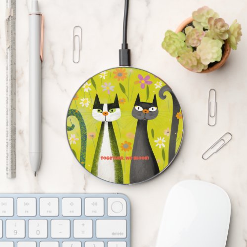 Birthday Green Cat Together We Bloom Wireless Charger