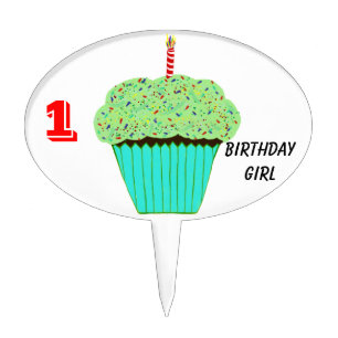 Birthday Green Cupcake with Candle Cake Topper