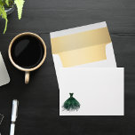 Birthday green dress return address envelope<br><div class="desc">White background with a green dress.  Golden gradient inside. Personalize and add your name and return address.
Perfect for invitations or Thank Your cards for Quinceañera's Sweet 16 and Bridal Showers.</div>