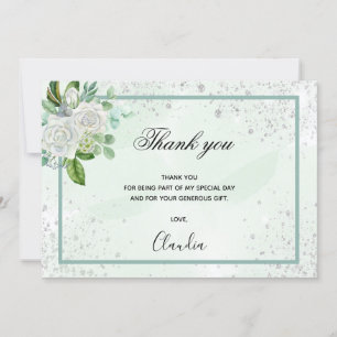 Birthday green floral photo thank you card
