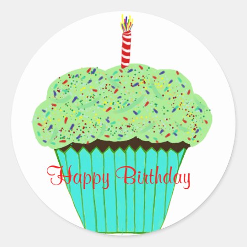 Birthday Green Frosting Chocolate Cupcake Classic Round Sticker