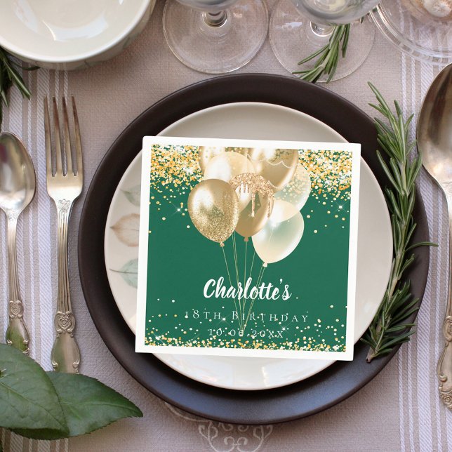 Birthday green gold balloons confetti napkins (Creator Uploaded)