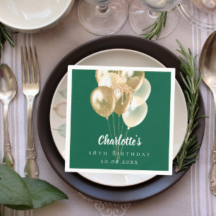 Birthday green gold balloons napkins