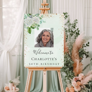 Birthday green gold floral photo welcome  foam board