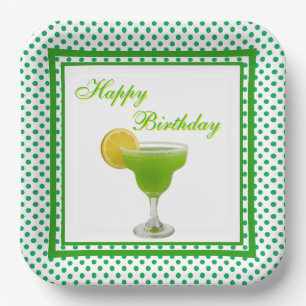 Birthday Green Margarita Paper Plates