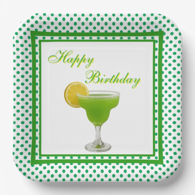 Birthday Green Margarita  Paper Plates (Front)