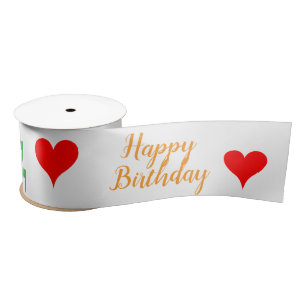 Birthday Green Pink Orange Red Hearts Satin Ribbon