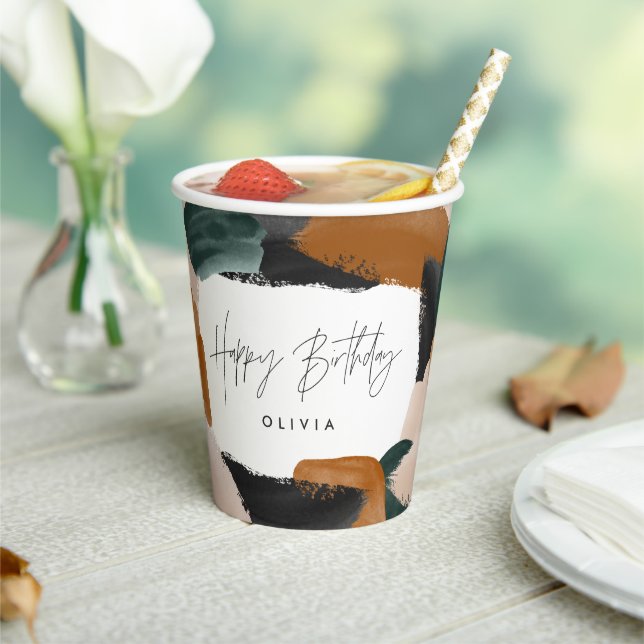 Birthday Green terracotta abstract modern elegant Paper Cups (Insitu)