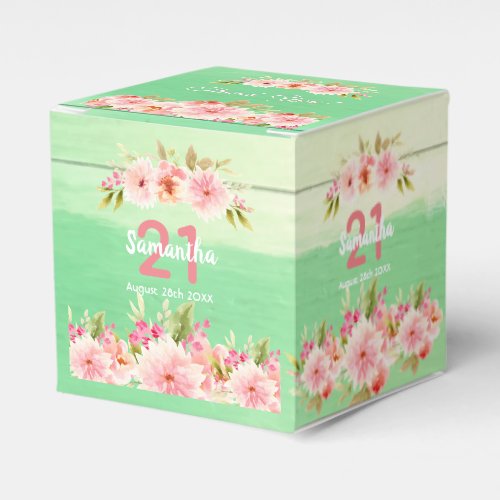 Birthday green wood rustic florals thank you favor boxes