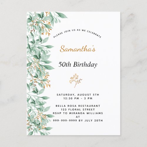 Birthday greenery botanical elegant postcard