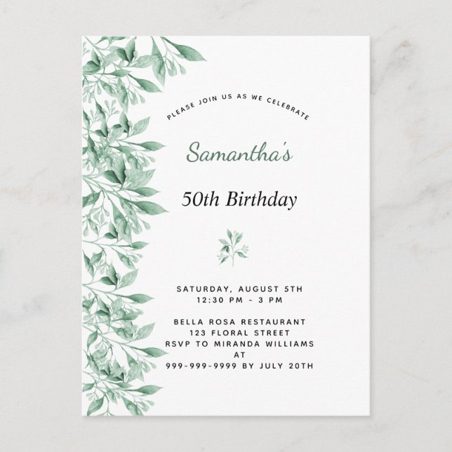 Birthday greenery botanical floral elegant postcard (Front)