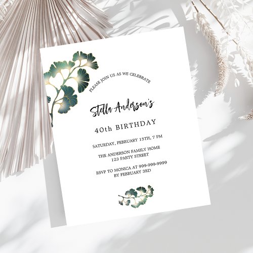 Birthday greenery white script budget invitation flyer