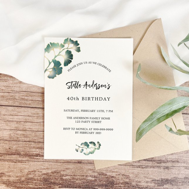 Birthday greenery white script elegant luxury invitation (Creator Uploaded)