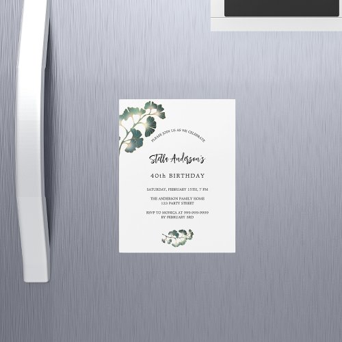 Birthday greenery white script elegant luxury magnetic invitation