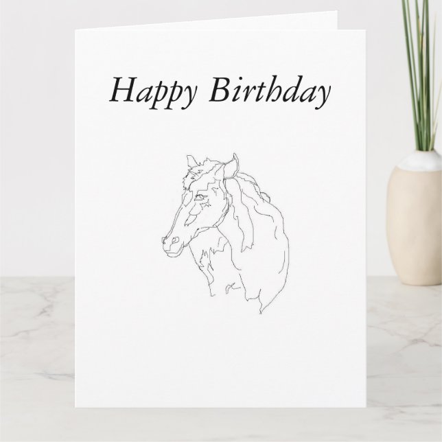 Birthday Greeting Card Line Drawing of a Horse (Front)