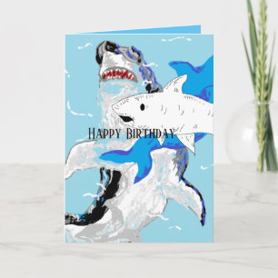 Birthday Greeting Card : Swimming Sharks