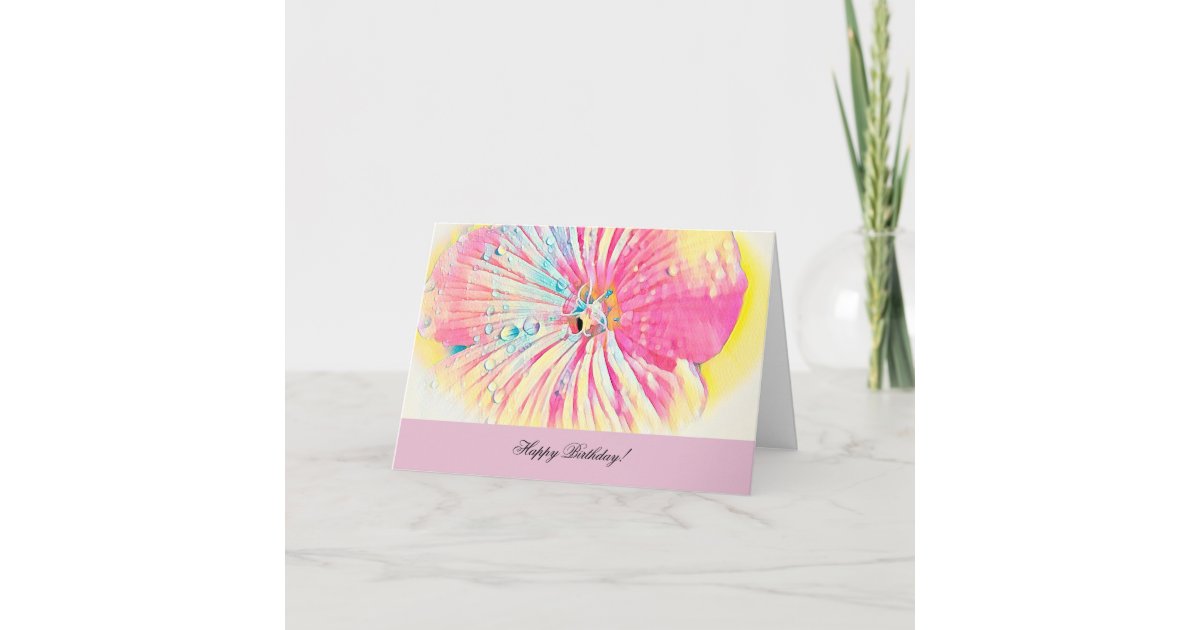 Birthday Greeting Card with Petunia and Water Drop | Zazzle