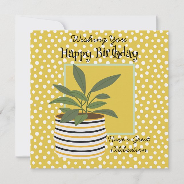 Birthday Greeting  Modern Plants Gold Sage Green (Front)