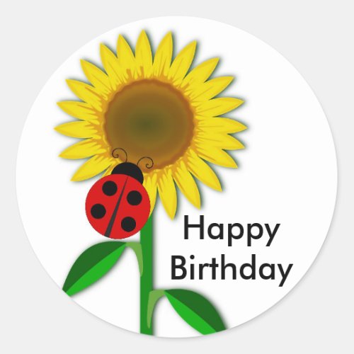 Birthday Greeting Round Sunflower Sticker Glossy Classic Round Sticker