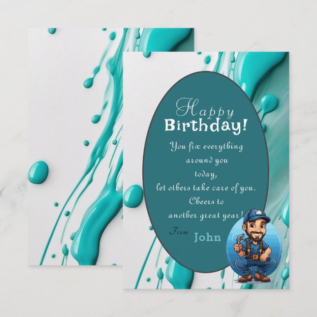 Birthday greeting to a plumber  card (Front/Back)