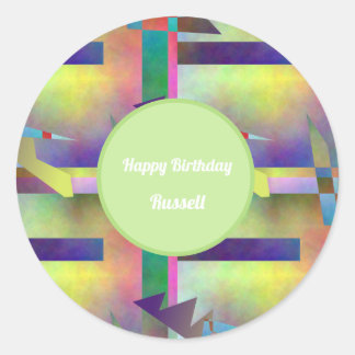 Birthday Greetings Abstract Pattern Stencil Art Classic Round Sticker