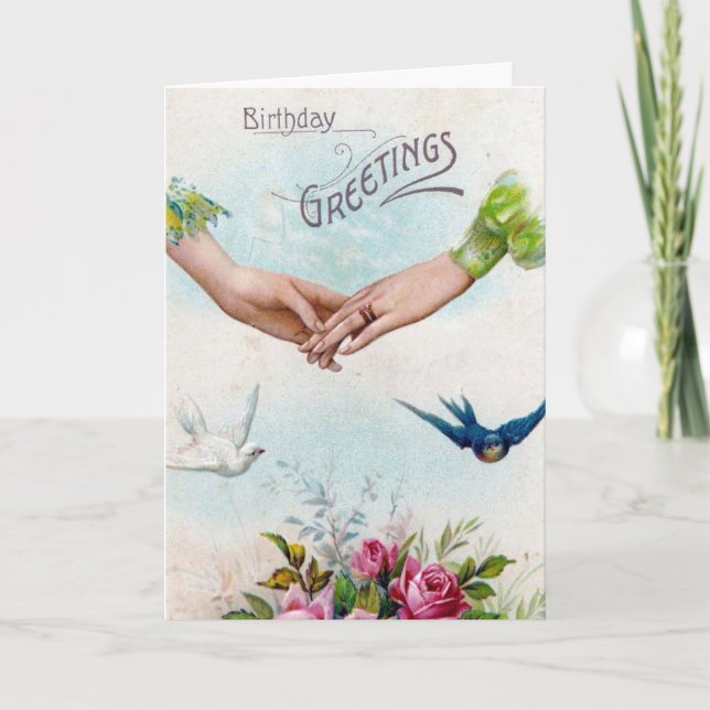 Birthday Greetings Hands and Birds Card (Front)