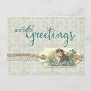 Birthday Greetings Vintage Kitty Reproduction Postcard