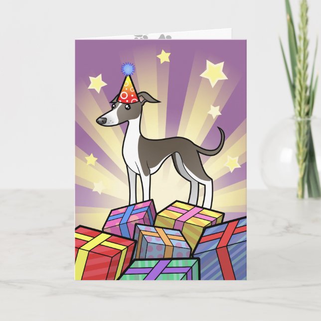 Birthday Greyhound / Whippet / Italian Greyhound Card (Front)