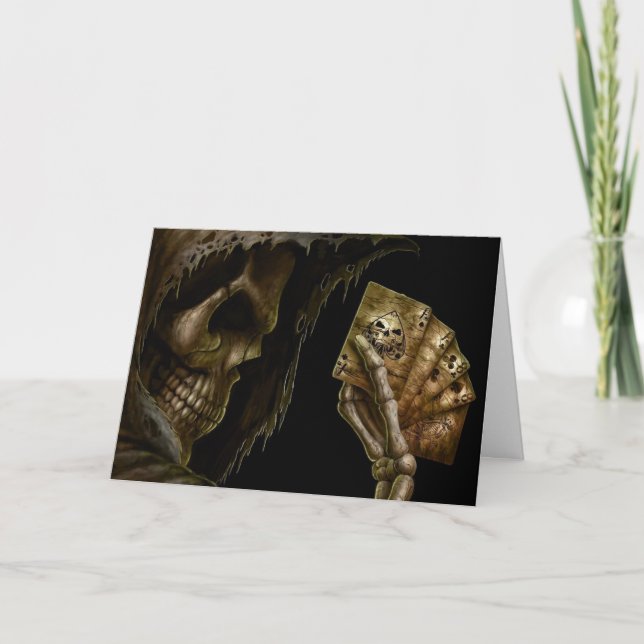 Birthday Grim Reaper Plays Cards With Winning Hand (Front)