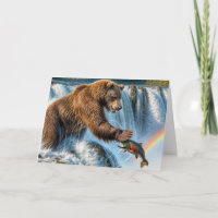 Birthday Grizzly Bear Catching a Salmon