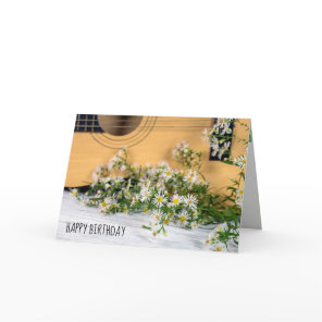 Birthday guitar with aster wildflowers card