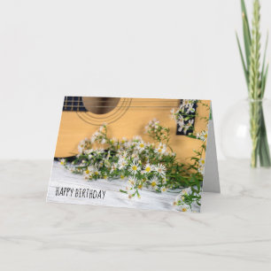 Birthday guitar with aster wildflowers card