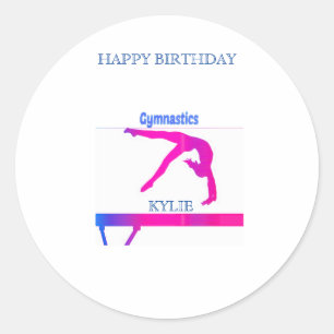BIRTHDAY GYMNASTICS STICKERS, PERSONALIZED NAME. CLASSIC ROUND STICKER