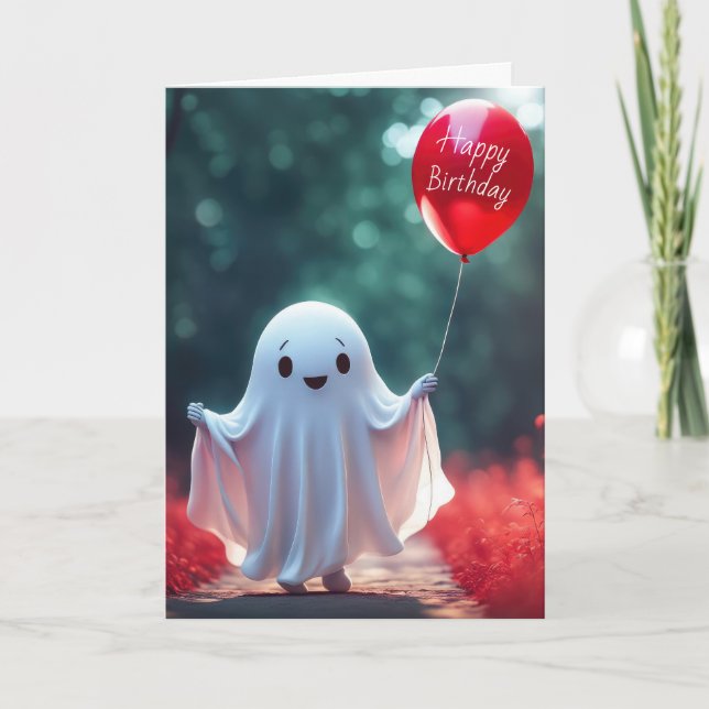 Birthday Halloween Ghost Holiday Card (Front)