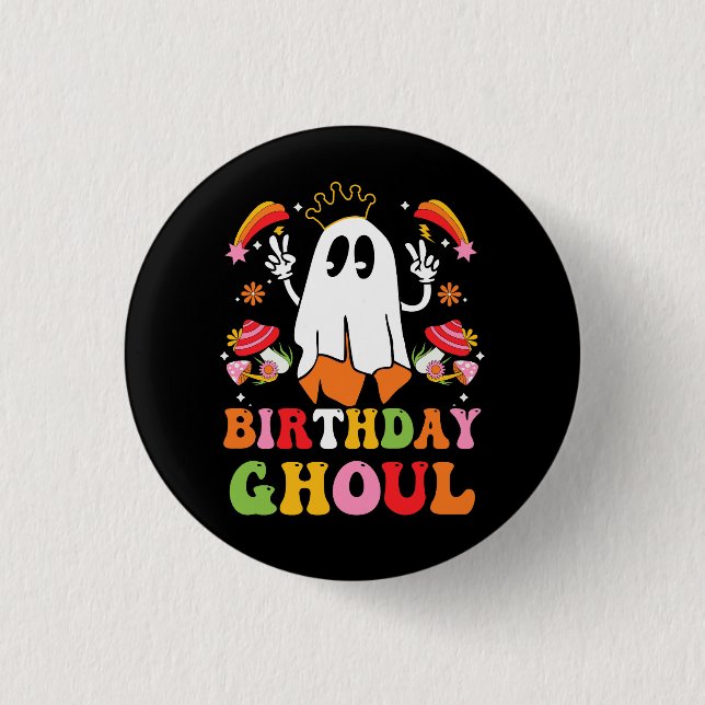 Birthday Halloween Groovy Ghost Say Hi Retro Hallo Button (Front)