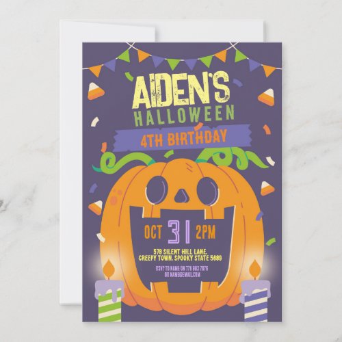 Birthday Halloween Kids Party Pumpkin Party Invitation