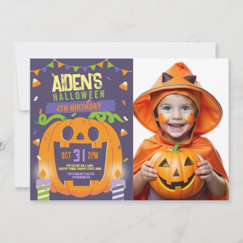 Birthday Halloween Kids Party Pumpkin Photo Invitation