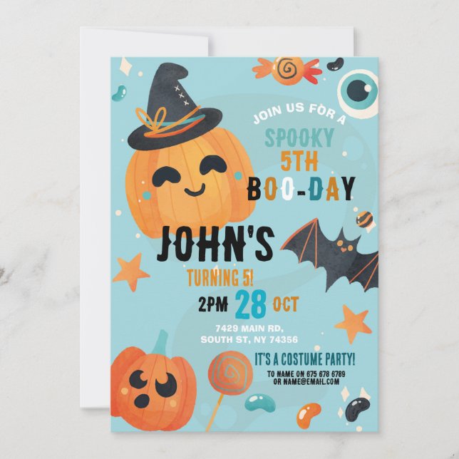 Birthday Halloween Pumpkin Blue Party Kids Invitation (Front)