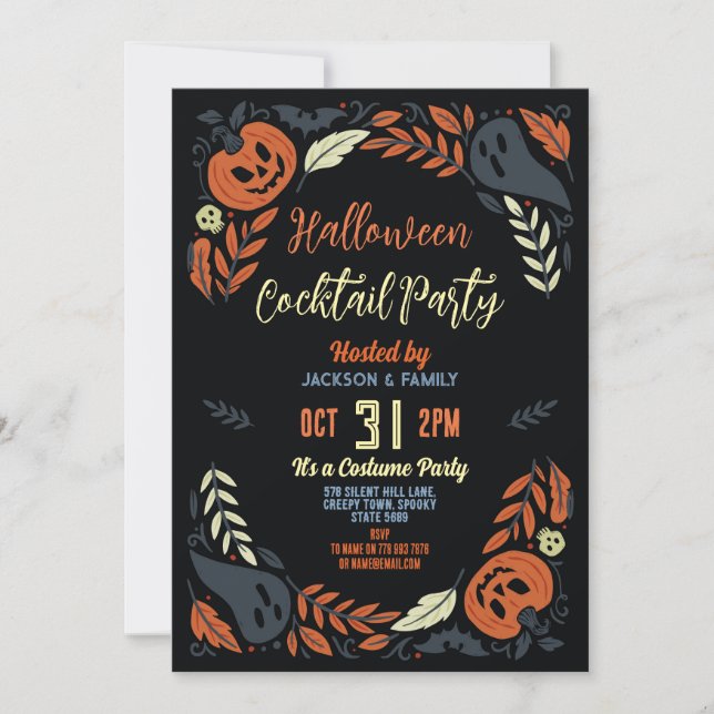 Birthday Halloween Pumpkin Party Ghosts Cocktail  Invitation (Front)