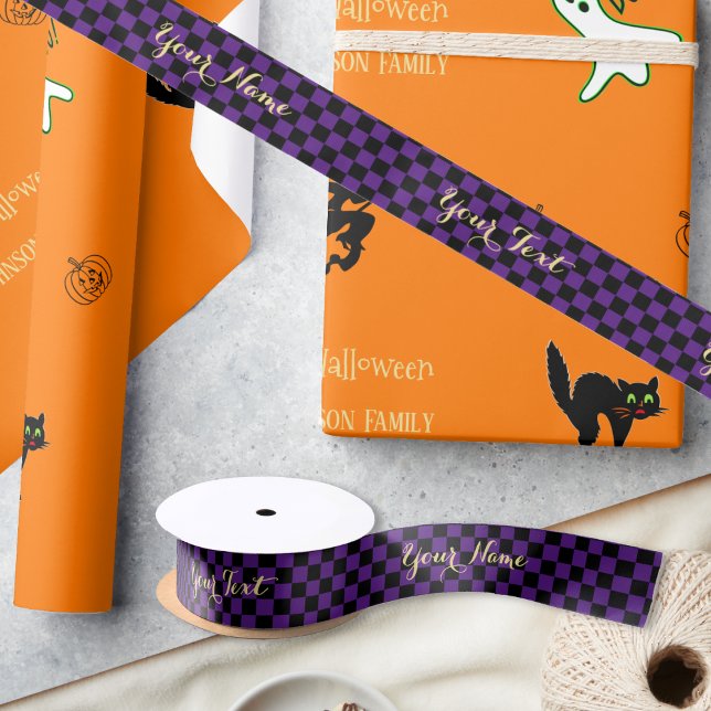 Birthday Halloween Purple Black Checkered Pattern Satin Ribbon (Birthday Halloween Purple Black Checkered Pattern Satin Ribbon)