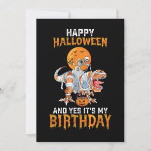 Birthday Halloween Skeleton Riding Mummy Dinosaur Invitation