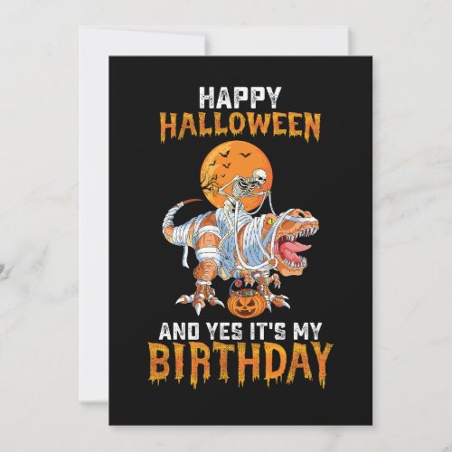 Birthday Halloween Skeleton Riding Mummy Dinosaur Invitation