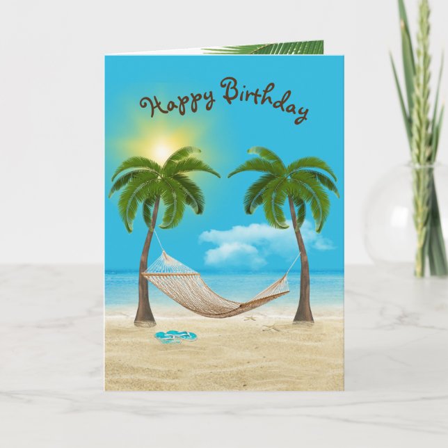 Birthday Hammock on Beach  Card (Front)
