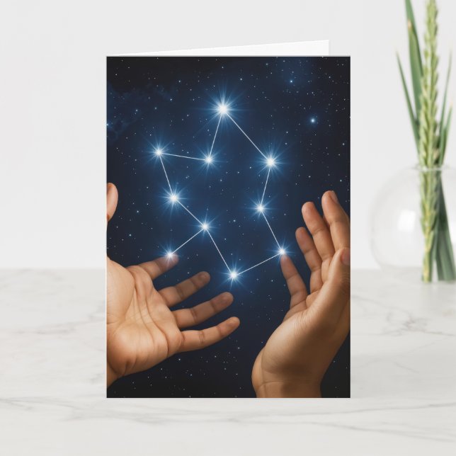 Birthday Hands Holding Star Constellation Card (Front)